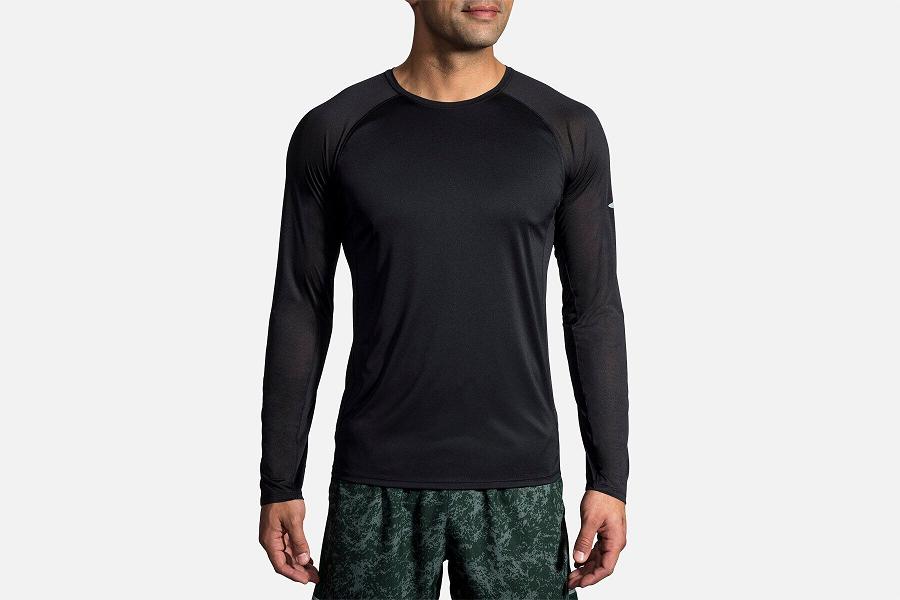Brooks Stealth Men Running Clothes & Long Sleeve Running Shirt Black MQJ653184